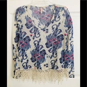 Red Camel Crochet Boho Floral Paisley Tunic Blouse